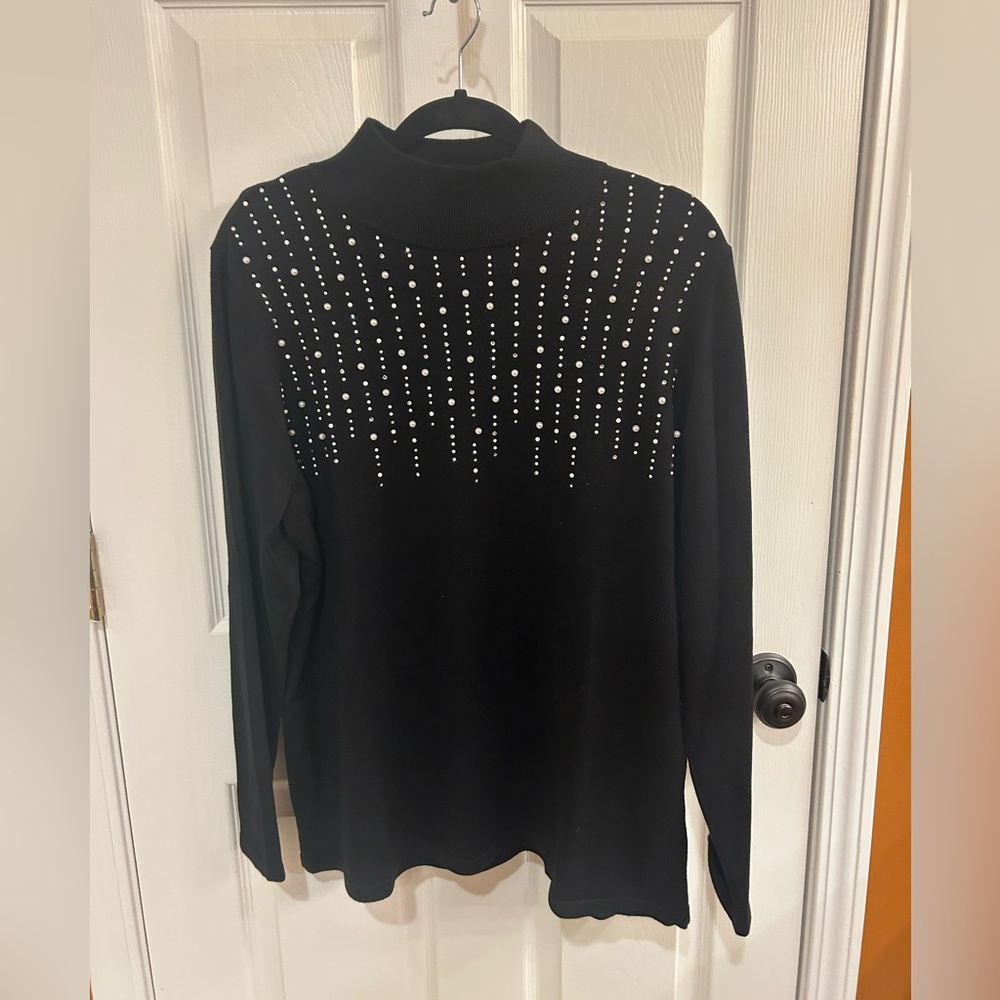 Chico’s XL Size 3 Ella Embellished Mock Neck Sweater